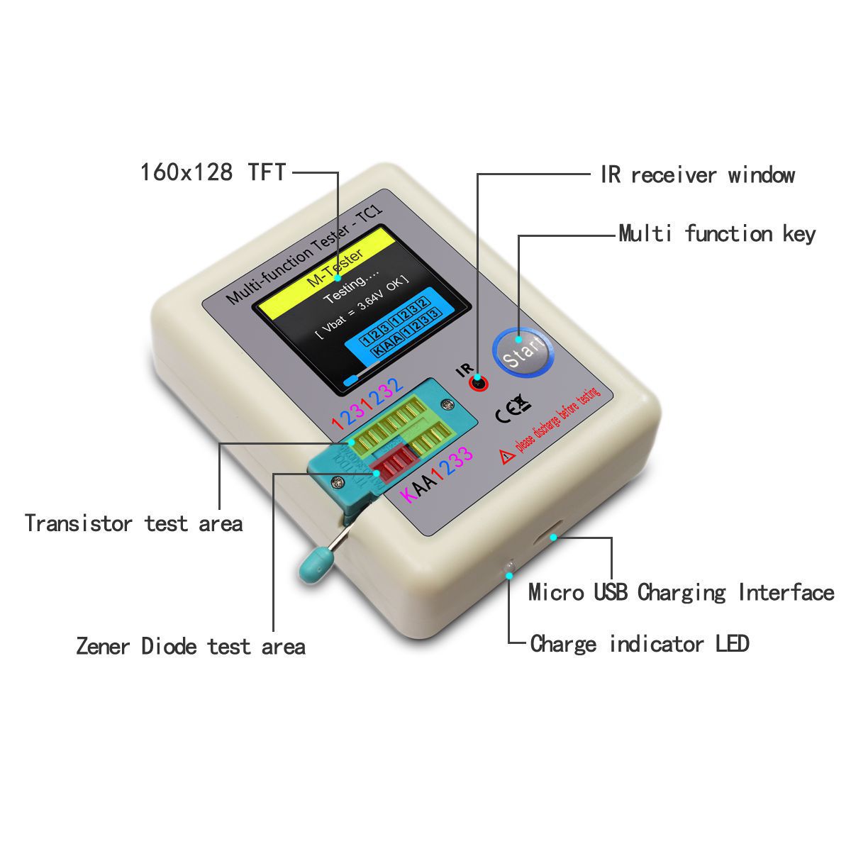 Handheld Multifunctional Transistor Precision Tester Tcr-Tc1 Full-Color Screen Graphic Display Analyzer