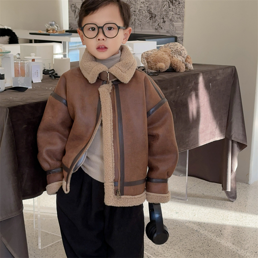 "Parent-child" children's winter fleece-lined padded fur new gilded suede warm coat