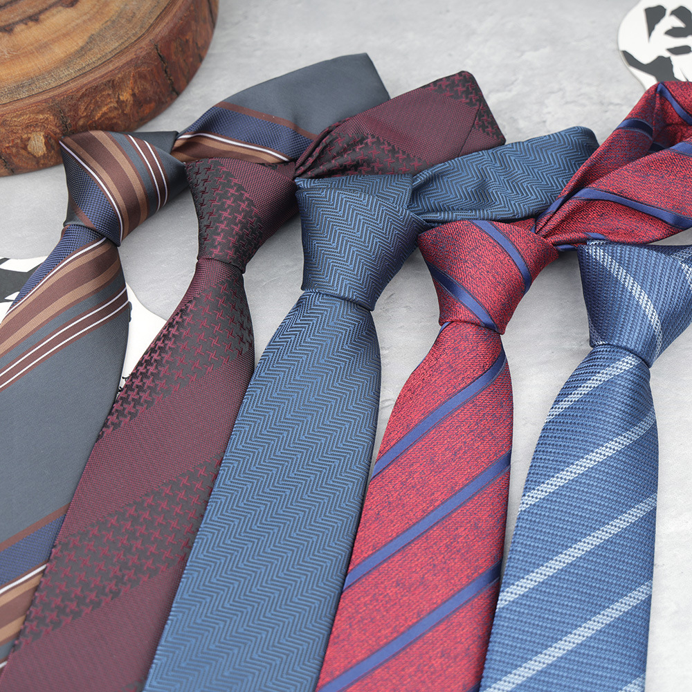 New Korean Fashion Diagonal Striped Men's Tie Polyester Silk Yarn-Dyed Jacquard Hand-Tied 7cm Tie in Stock Wholesale