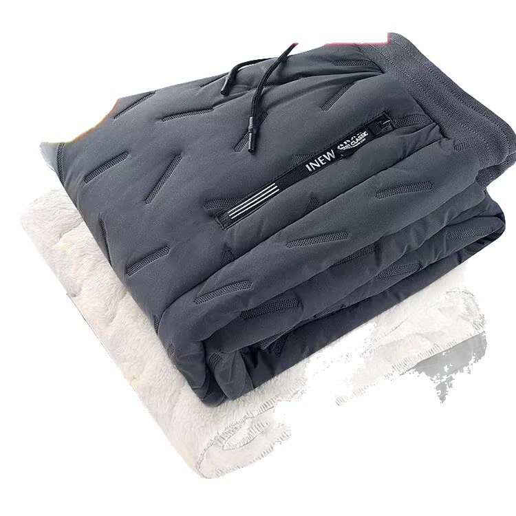 Men's Fleece-Lined Pants for Autumn and Winter, Thickened Windproof Cotton Pants, Lamb Fleece Cold-Proof Warm Casual Pants Trendy