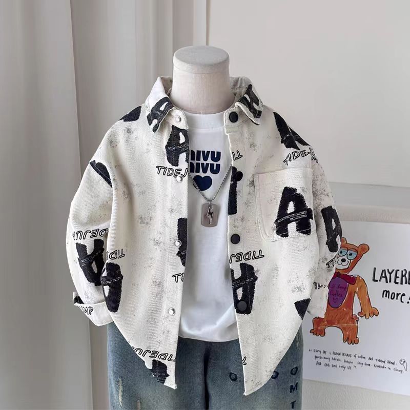 Boys' Long-Sleeved Shirts, Spring and Autumn Style, 2025 New Fashionable Casual Boys' Jackets, Stylish and Trendy