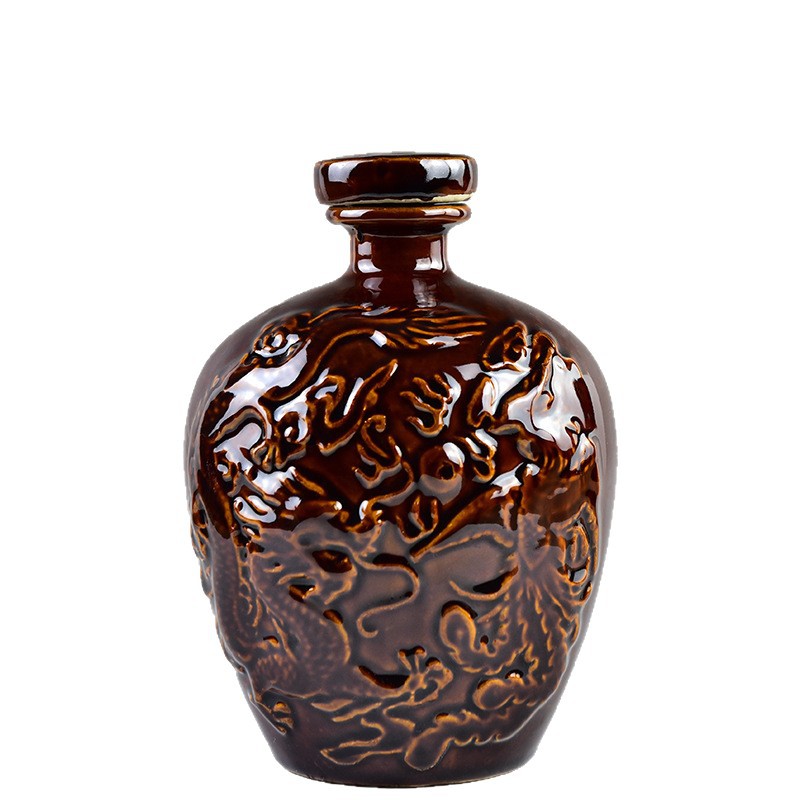 Sichuan Ceramic Wine Jar Wholesale Antique Dragon and Phoenix Bottle 1235 5kg Liquor Bottle 1235 5kg Gift Box Packaging