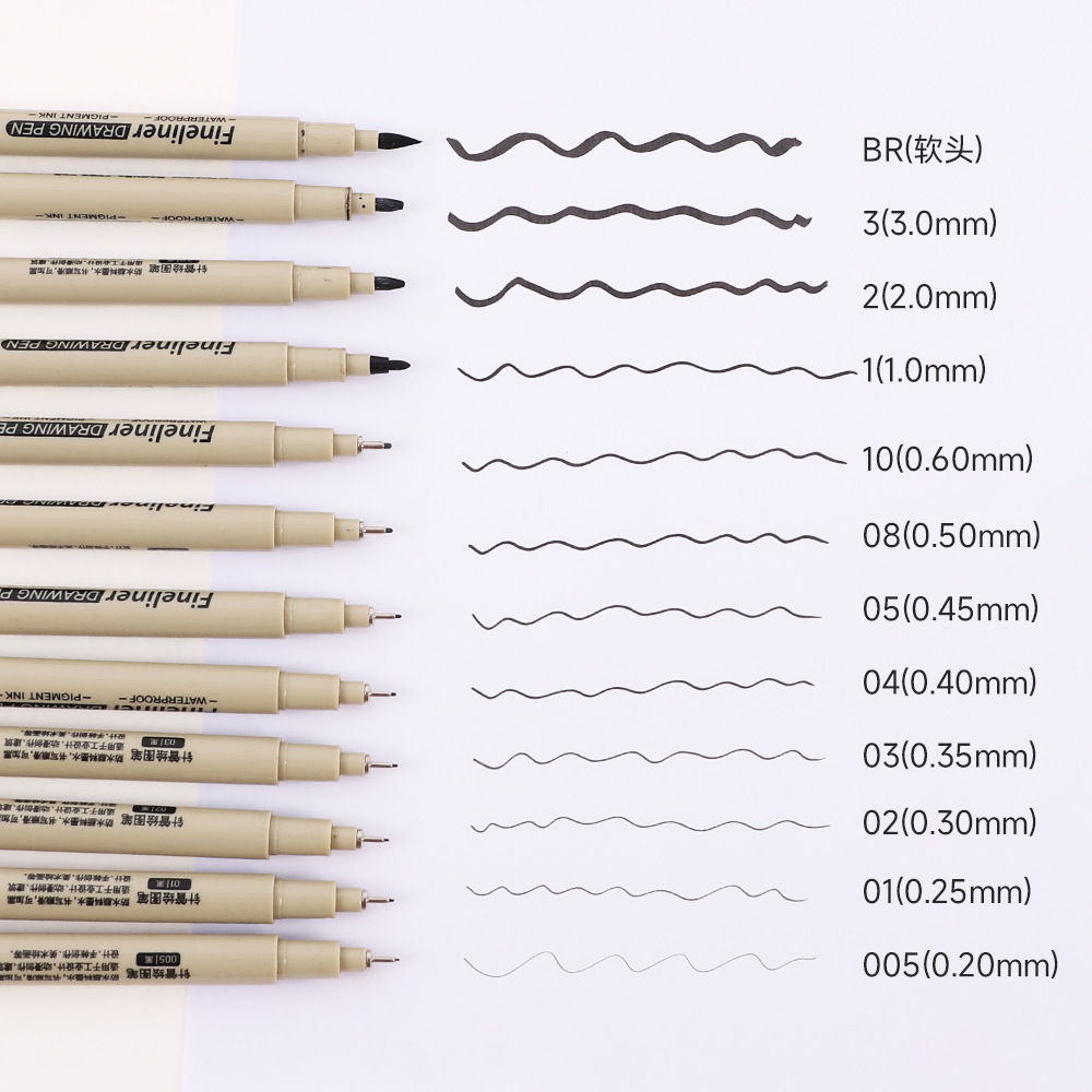 Wholesale art needle pipe hook pen black drawing pen 12 specifications suit animation hand-painted quick-drying water-resistant does not fade