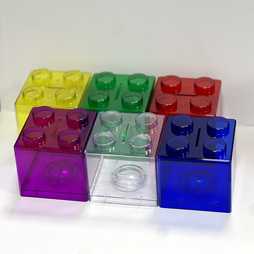 Cross-border building block shaped piggy bank ins acrylic transparent piggy bank coin sundry building block jar household wholesale