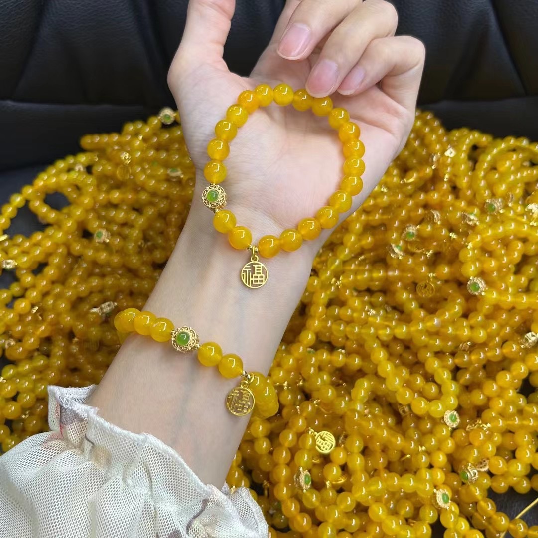 Оригинальный браслет из желтого агата, желтое масло курицы, одинарный круг, аксессуары для девочек, ретро стиль, литературное везение, новый стиль для женщин
