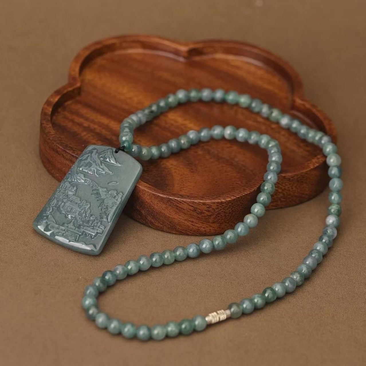 High-End Natural A-Grade Jadeite Blue Water Landscape Pendant, Waxy Jadeite Hanging Ornament for Men and Women, Jade Wholesale