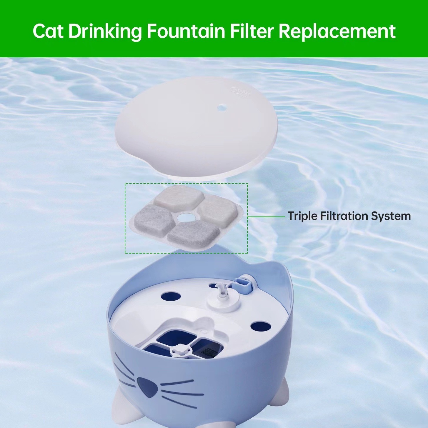 Source Manufacturer Pet Water Dispenser Pixi Filter Element Cat and Dog Water Feeder Accessories Activated Carbon Filter Cotton Mesh Wholesale