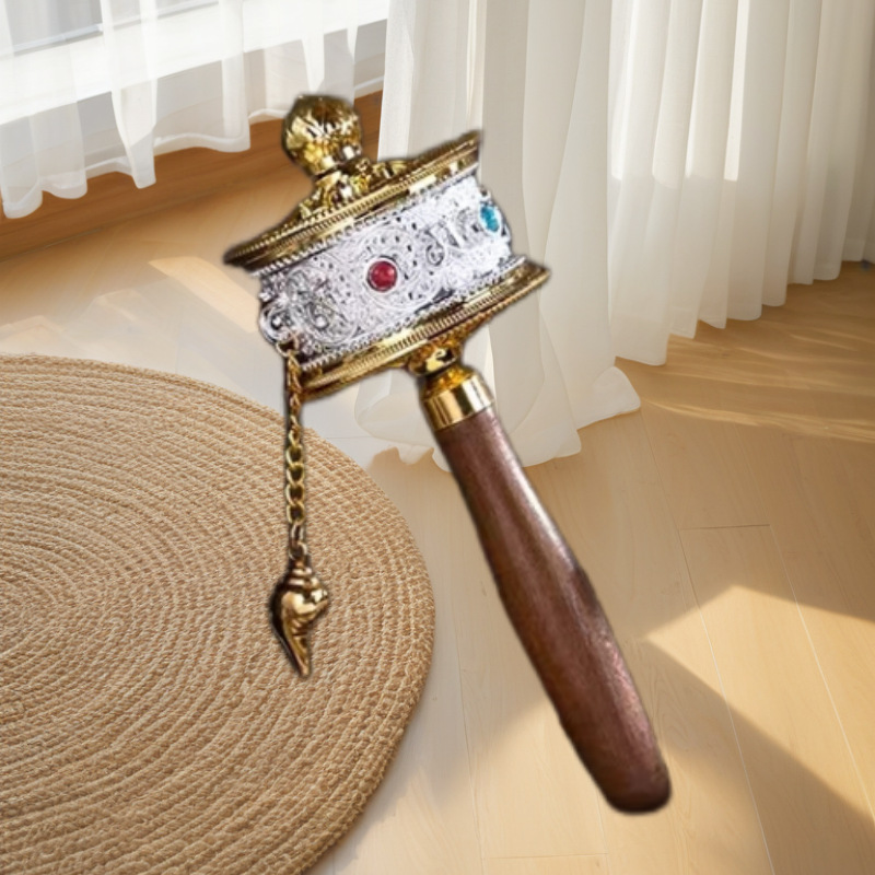 Hand-Cranked Prayer Wheel Base Xizang Buddha Temples Mantra Copper Prayer Wheel Handle Hand-Held Socket Buddhist Utensil Base