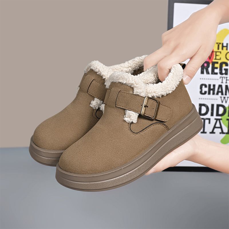 Winter Popular Platform Shoes, Thick-Soled Plus Velvet Birkenstock Shoes, Women's Cotton Boots, Heightening Soft-Soled Shock-Absorbing Plush Warm Snow Boots