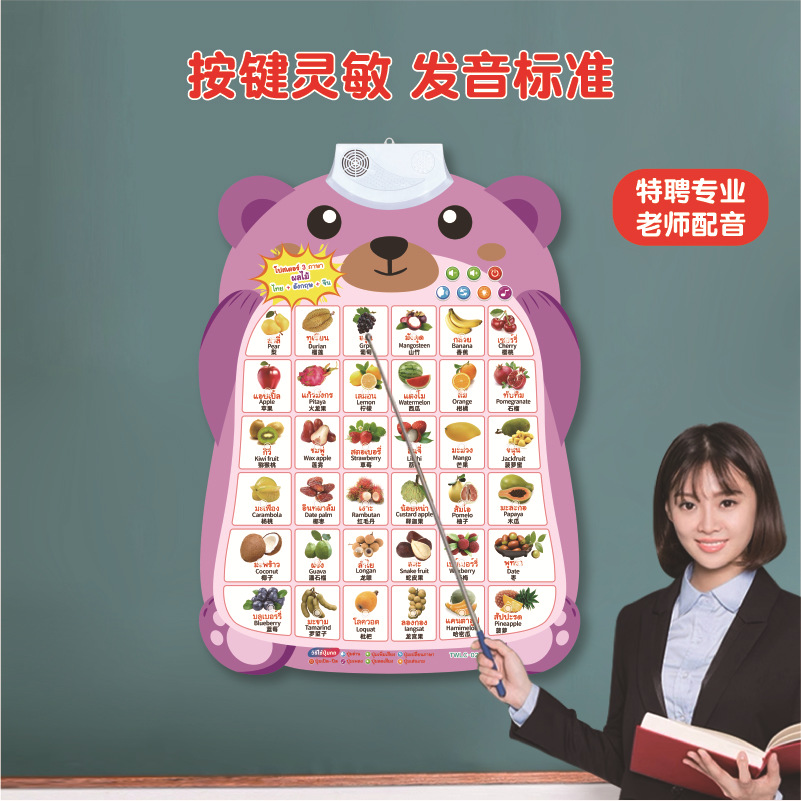 Thai Language Audio Wall Chart Thai Alphabet Wall Sticker Finger Point Reading Thai Toy Interactive