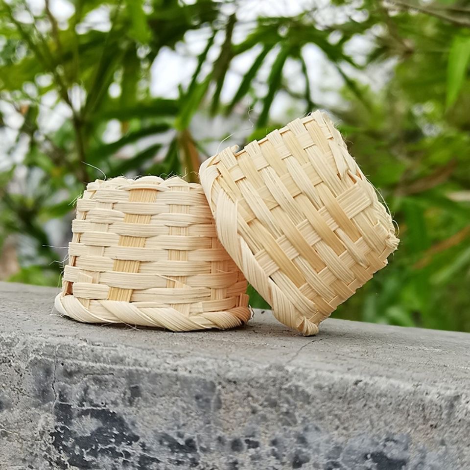 Woven Flower Basket, Small Bamboo Basket, Desktop Miscellaneous Items Organizer, Ice Cream Bamboo Basket, DIY Bamboo Eco-Friendly Basket