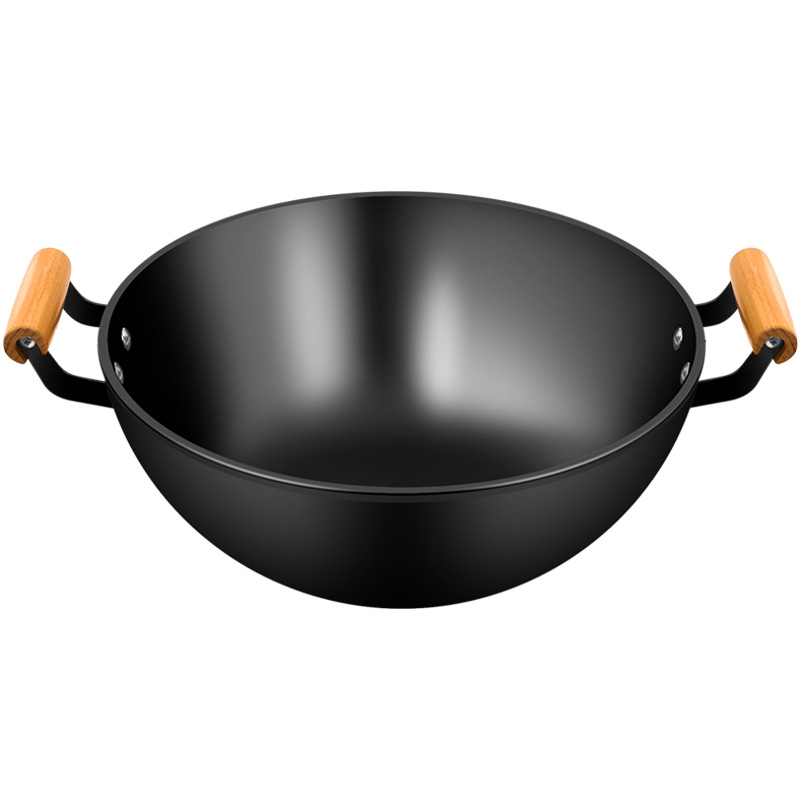 Thickened old-fashioned double-ear iron wok household deepening stew pot flat large non-stick pan induction cooker for cooking pot
