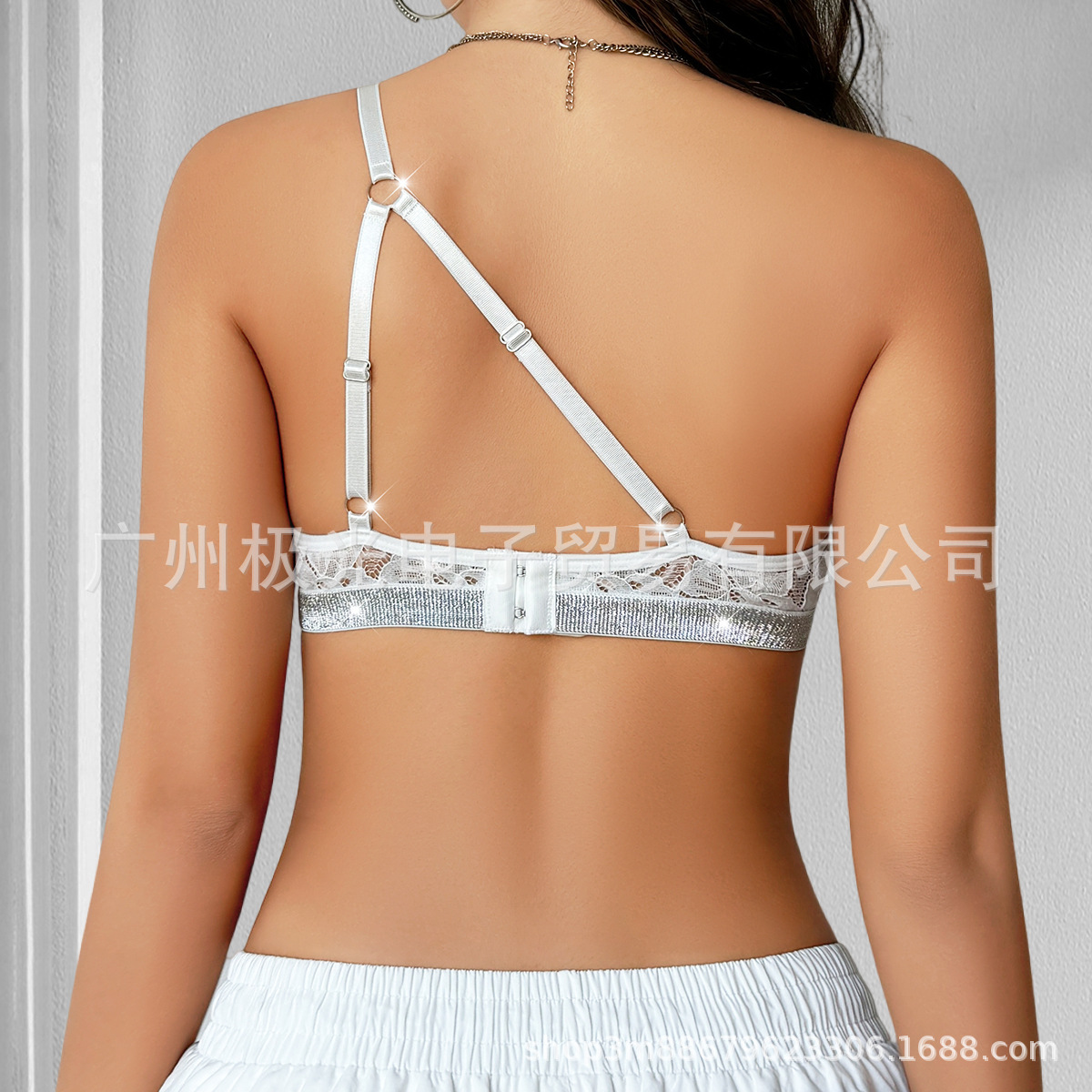 Cross-Border New Supply Spot Wholesale Oblique Shoulder Sexy Bra Pure Desire White Transparent Temptation Showing Big Bra for Women