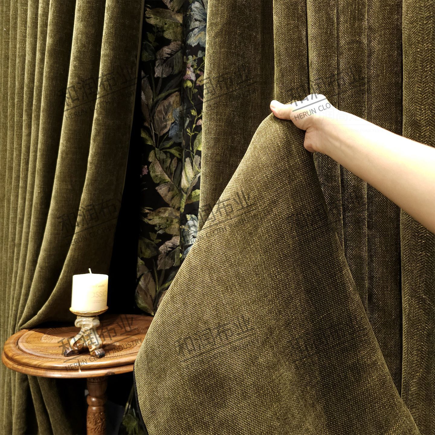 French Luxury American Olive Green Chenille Retro Villa Living Room Curtains High-End High-Light-Blocking Bedroom High-End