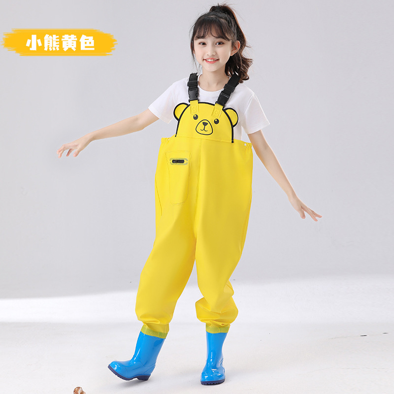 Children's water pants water-playing one-piece kindergarten waterproof clothes sea-catching rain pants boys and girls rain boots catch fish Beach