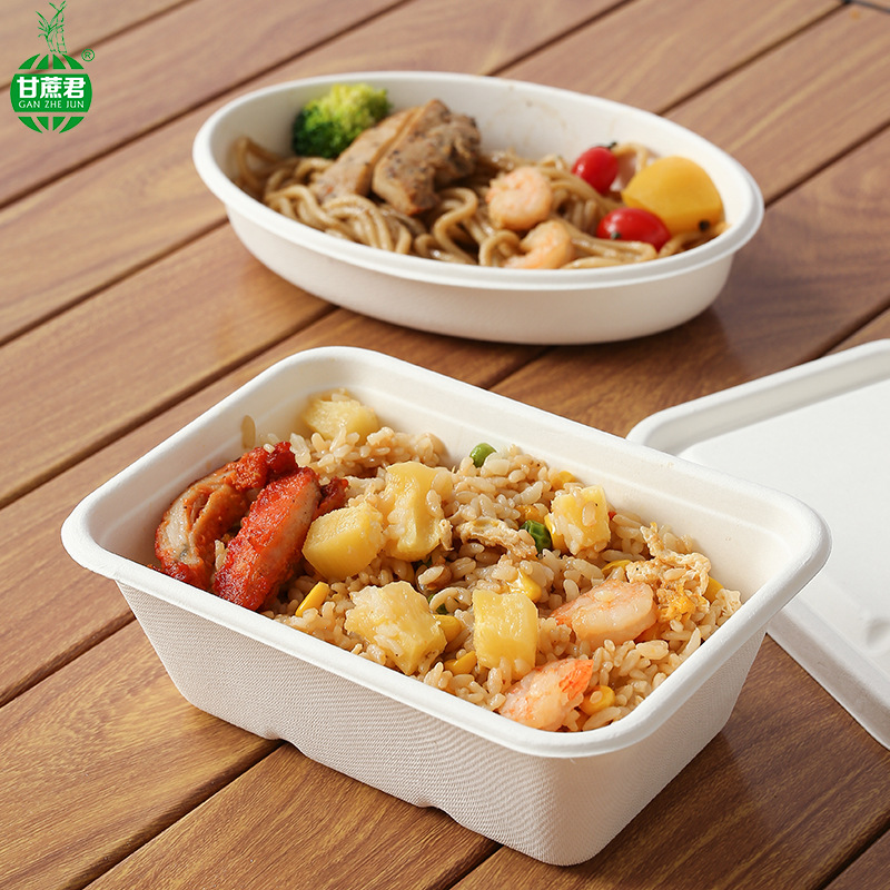 Disposable Sugarcane Pulp Tableware Degradable Square Box Packing Box Take-out Picnic Salad Pulp Lunch Box Lunch Box