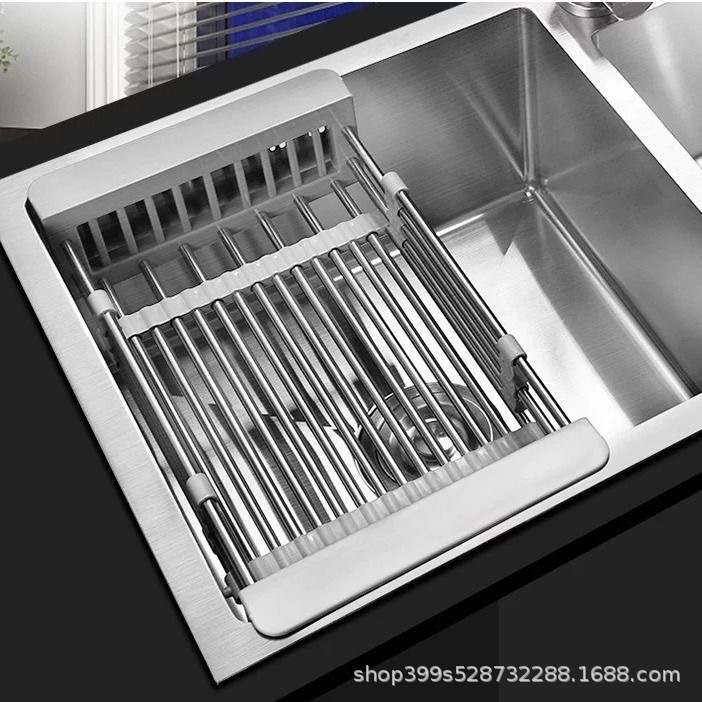 Factory wholesale retractable kitchen sink drain basket stainless steel thickened vegetable basin drain rack drain bowl rack