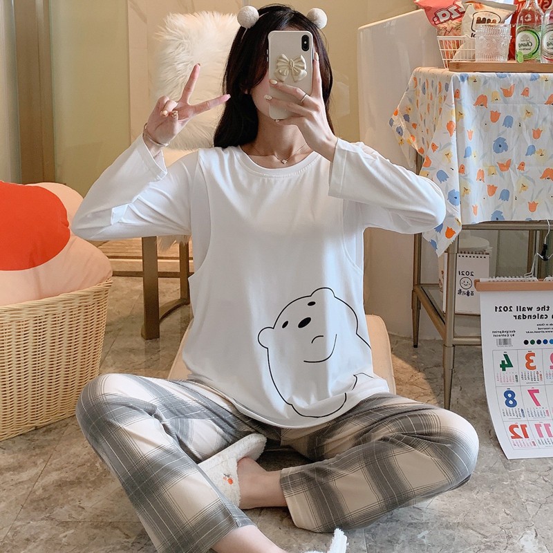 Factory direct monthly clothing pajamas women's spring and autumn lactation pregnant women's thin postpartum monthly nursing home clothing set