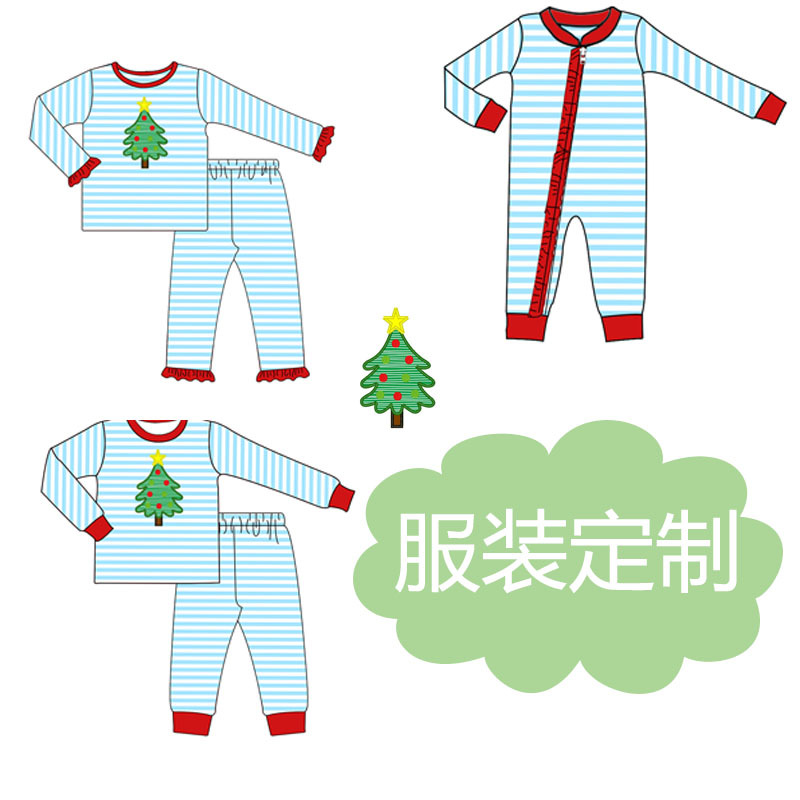 Customized Clothing Cross-Border Amazon Aliexpress Christmas Children's Pajamas Round Neck Girls' Pajamas Set