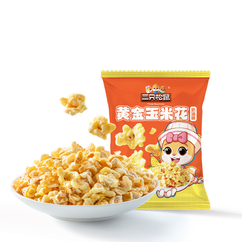 [Three Squirrels Gold Corn Flower Cream Flavor/35g] Leisure Snack Puffed Popcorn Cream Flavor