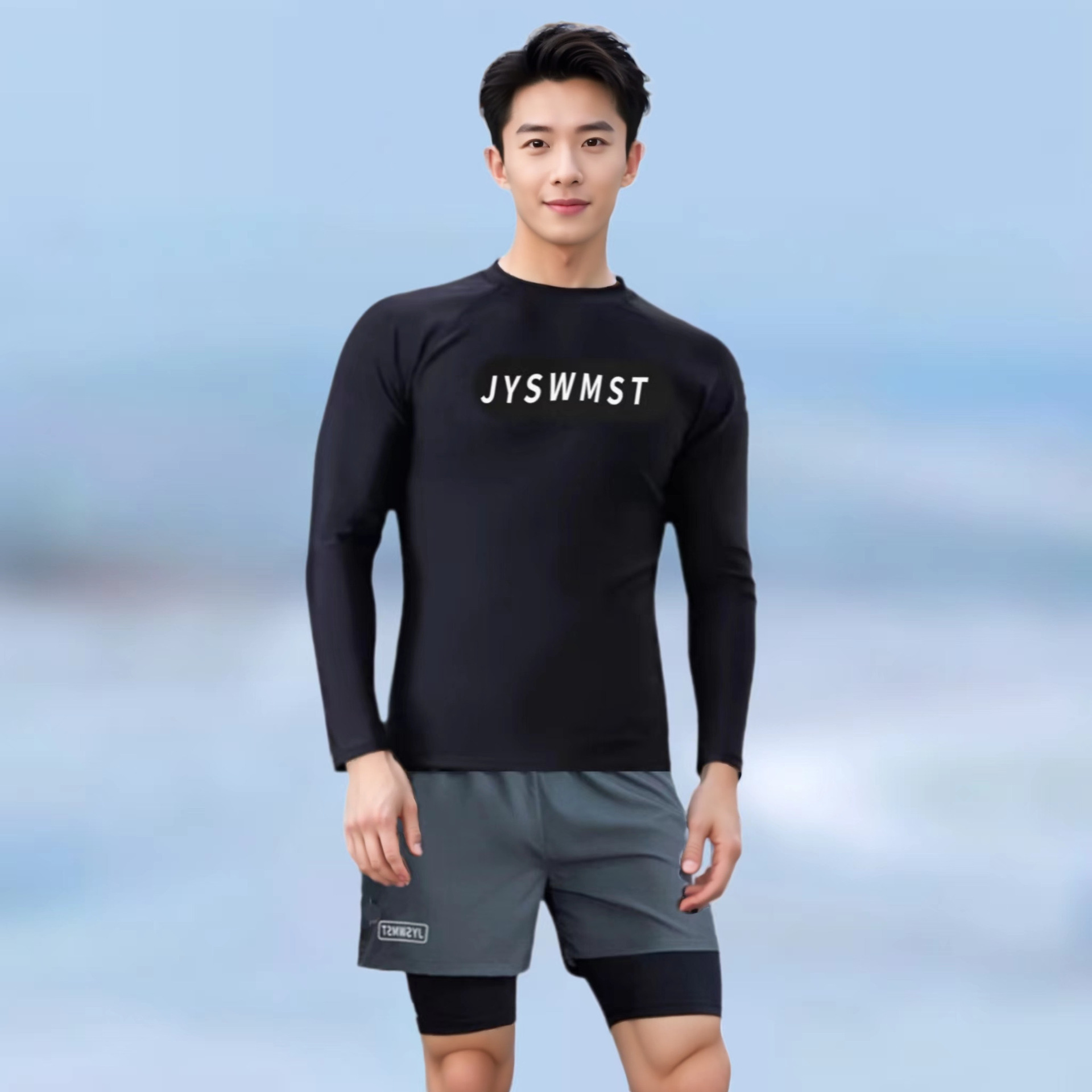 Купальник для мужчин, цельный, с длинным рукавом, защита от солнца, двойные плавки, быстро сохнущий, для горячих источников, мужской купальник