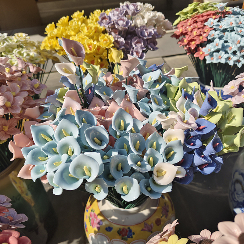 Jingdezhen Hand-Made Ceramic Bouquet Eternal Flower Artificial DIY Bridal Bouquet Gift Decoration Ornament