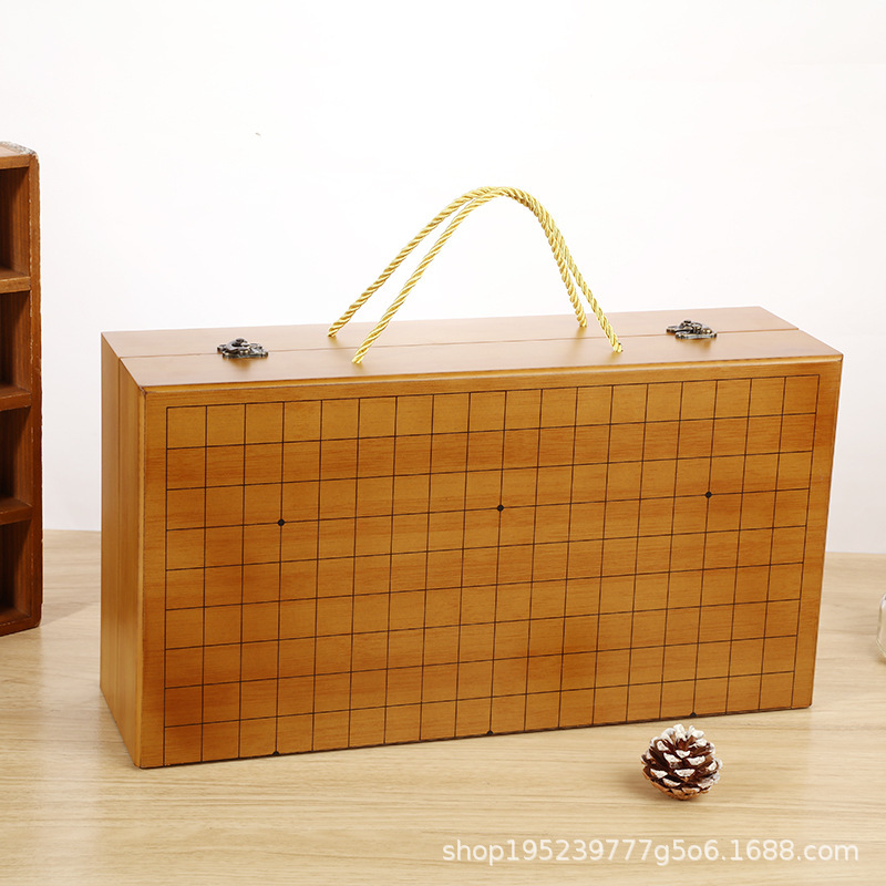 Factory Direct Supply Adult portable standard 19-way go packing box curved buckle imitation bamboo grain storage wooden box folding chessboard