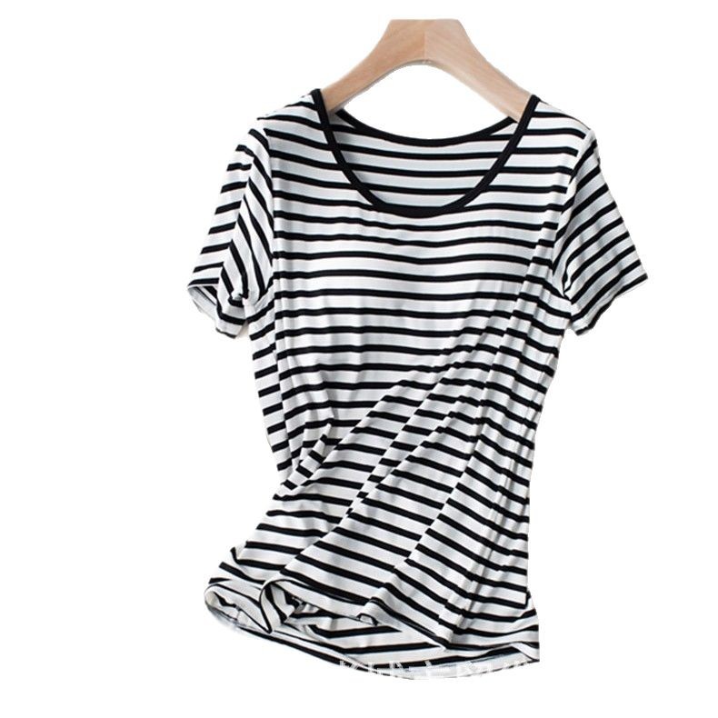 A generation of modal striped with chest pad short sleeve half sleeve bra one-piece home clothes jacket can be worn outside