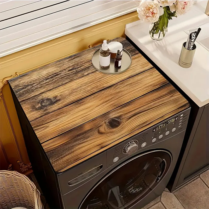 Wood Grain Diatom Mud Drum Washing Machine Sun Protection Cover Modern Simple Water-Absorbent Quick-Drying Dust-Proof Mat Refrigerator Dust-Proof Cover Cloth