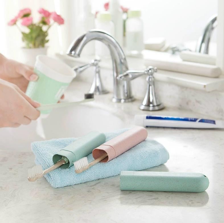 Travel portable toothbrush box colorful candy color transparent toothbrush barrel wheat straw toothbrush cup in stock wholesale