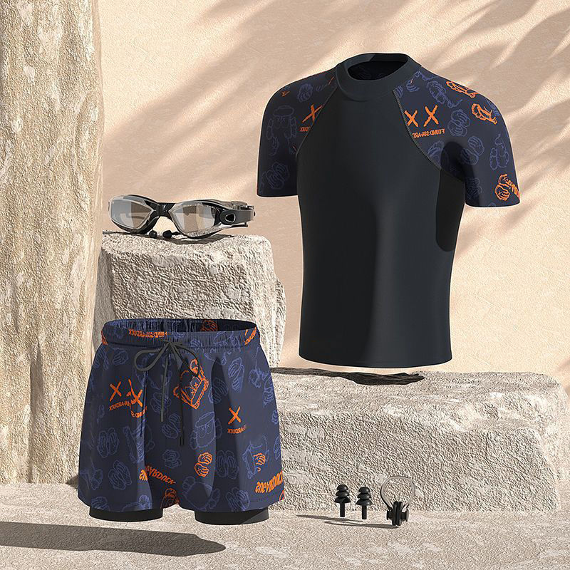 Набор мужских купальников Новая мода Большой размер боксеры, фальшивый двухкомпонентный, антистыдный, принтованные спортивные плавки