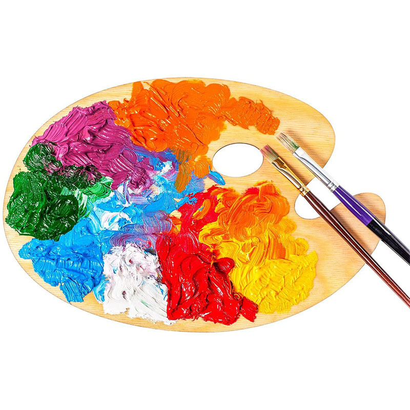 in stock Wood Palette Acrylic Gouache Palette Oil Painting Watercolor Palette Handheld Oval Palette Wholesale