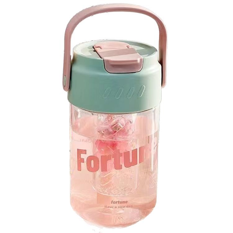 Boys and Girls High-Looking Flower Tea Cup Large-Capacity Water Cup Sports Straw Plastic Cup with Tea Partition Student Scale Cup