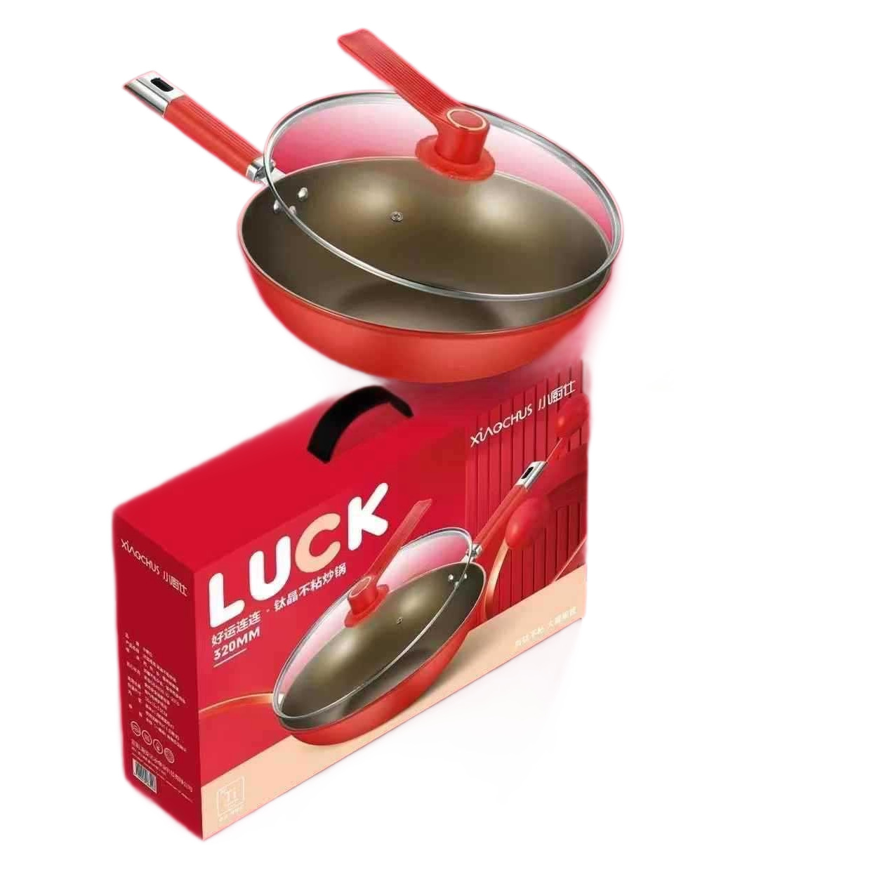 Little Chef Good Luck Titanium Crystal Non-Stick Wok 32cm Color Box Bank Jewelry Event Gift Group Buying Batch