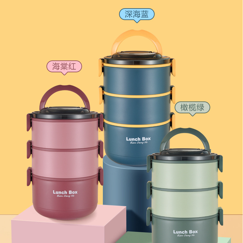 Factory Direct Sales 304 Stainless Steel Insulated Lunch Box for Office Workers and Students Multi-Layer Round Microwave Oven Insulated Pot