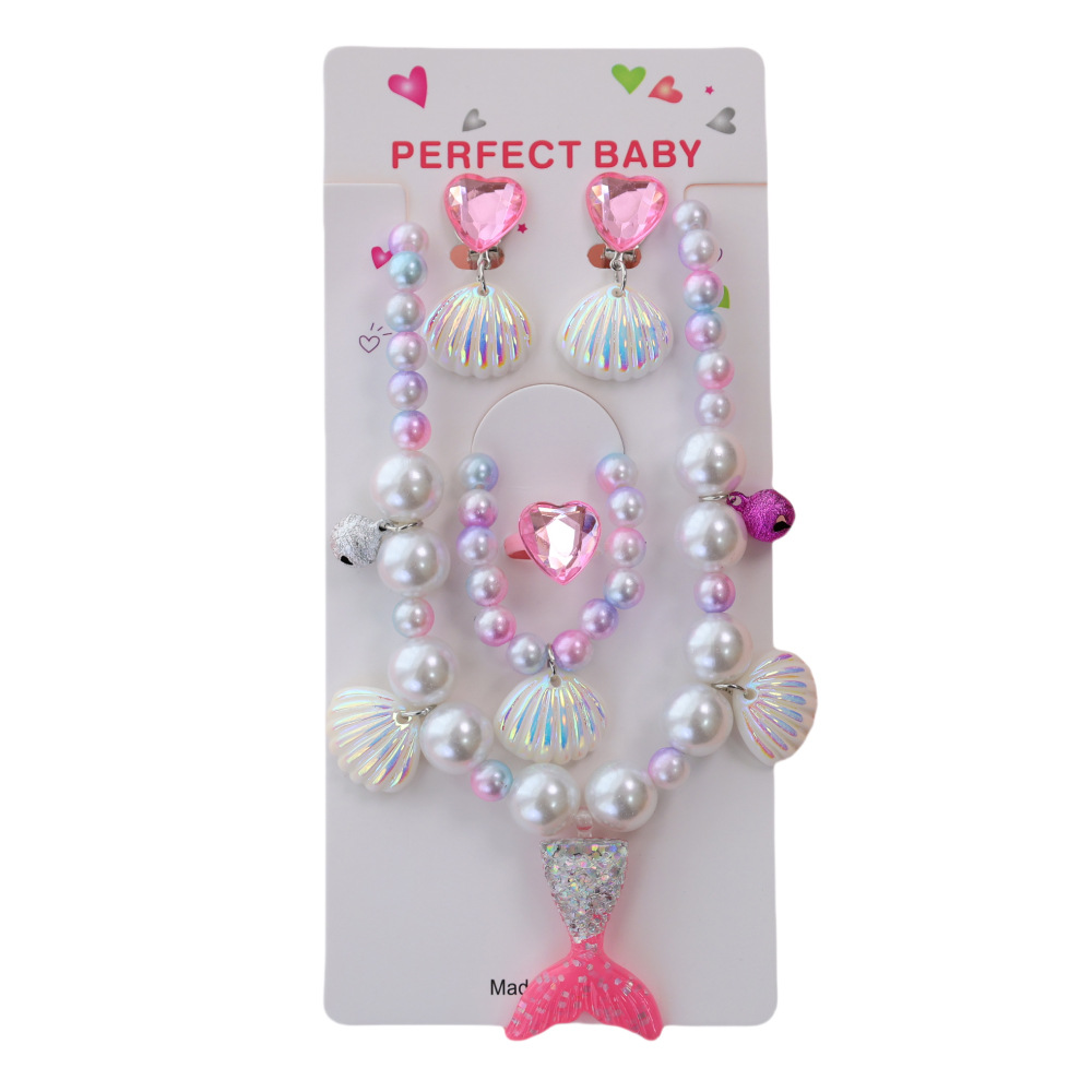 Children's Mermaid Pearl Necklace Girls Baby Princess Accessories Five-piece Holiday Gift Cross-border Jewelry Wholesale