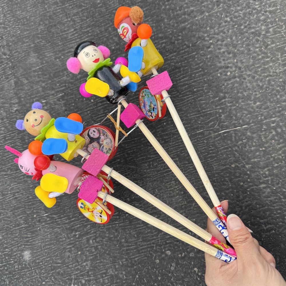 Wooden Hand Drum Colorfulful Cartoon Shaker Kidsren's Toy Rattle Puppet Wooden Man Street Stall Scenic Spot Hot Sale