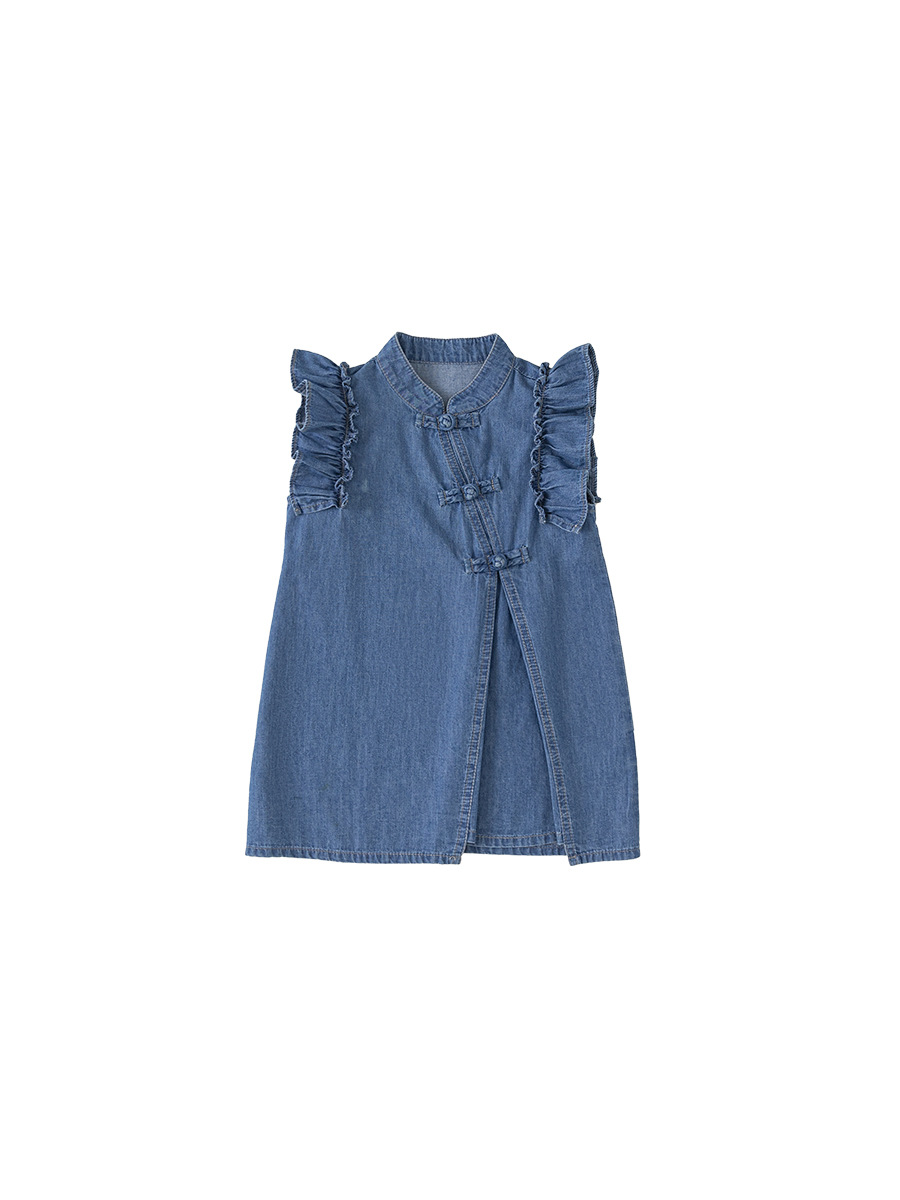Youbao Children's Wear Girl's Summer Fashion Cheongsam Children's Small Fly Sleeve dress Girl's New Chinese Denim Skirt