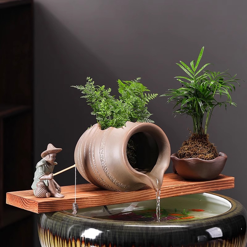 Circulating Flowing Water Clay Pot Ecological Tank Ancient Fish Farming Courtyard Landscaping Ornaments Indoor Oxygenation Filter Flowing Water Accessories