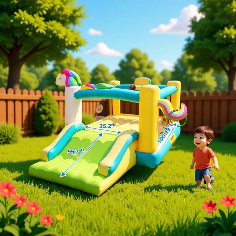 Rainbow Pony Inflatable Castle Water Spray Slide Kidsren's Home Inflatable Castle Inflatable Castle Inflatable Trampoline