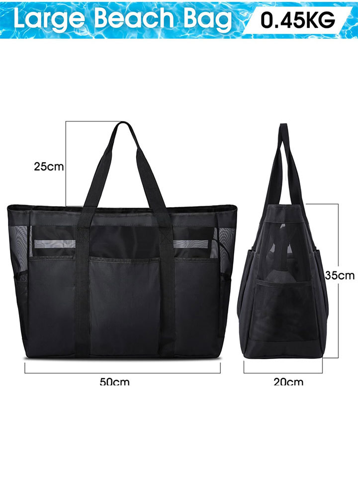 Large-Capacity Beach Bag Mesh Handbag Transparent Cosmetics Bag Waterproof Shoulder Bag Zipper Mesh Shopping Mall Shopping Bag
