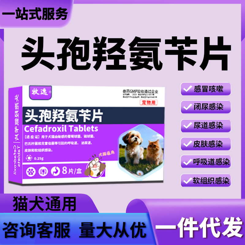 Таблетки Цефалексин для животных, антибактериальные и противовоспалительные, при респираторных заболеваниях, простудах, кашле, нейтральные для собак и кошек (250 мг высокий состав)