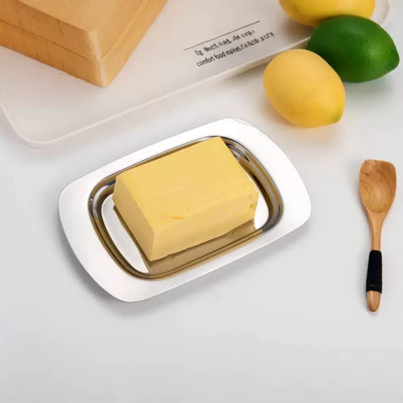 Cross-border stainless steel butter box European-style western-style cheese box thickened butter box food grade bread box pastry plate