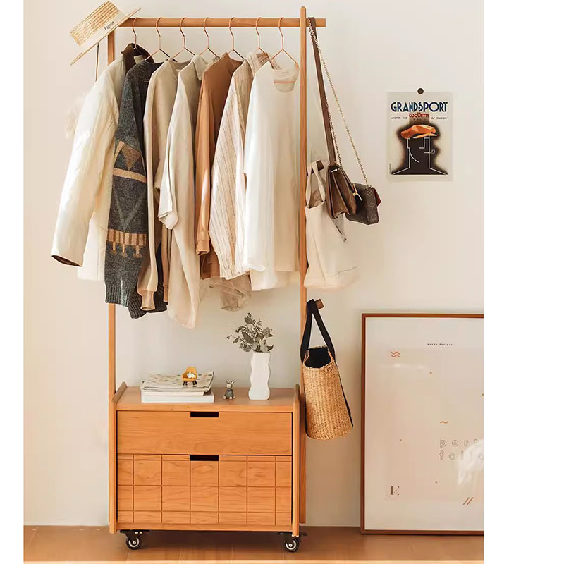 Напольная вешалка для одежды из массива дерева, мобильное вертикальное пылезащитное хранение одежды для спальни