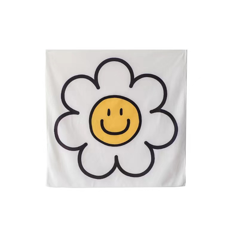 Decorative Korean sun ins yellow Nordic cloth style smiley face series healing cloth bedroom hanging flower cloth smile background