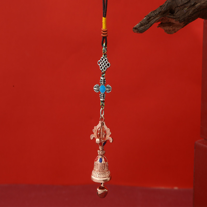 New Xizang-Style Alloy Two-Tone Vajra Bell and Vajra Rope Pendant with Six-Syllable Mantra, Dual-Use Creative Ornament for Car and Bag