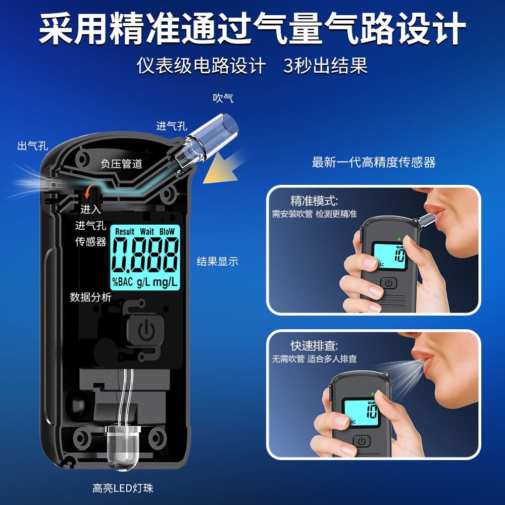 2025 New Model Mouthpiece Blowing-Type Sensor High-Precision Alcohol Measuring Instrument Breathalyzer Alcohol Tester