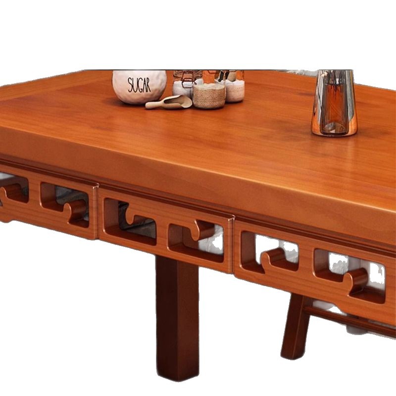 Solid Wood Dining Table Commercial Restaurant Rectangular Dining Table and Chair Combination Antique Carved Carbonized Glass Breakfast Snack Table