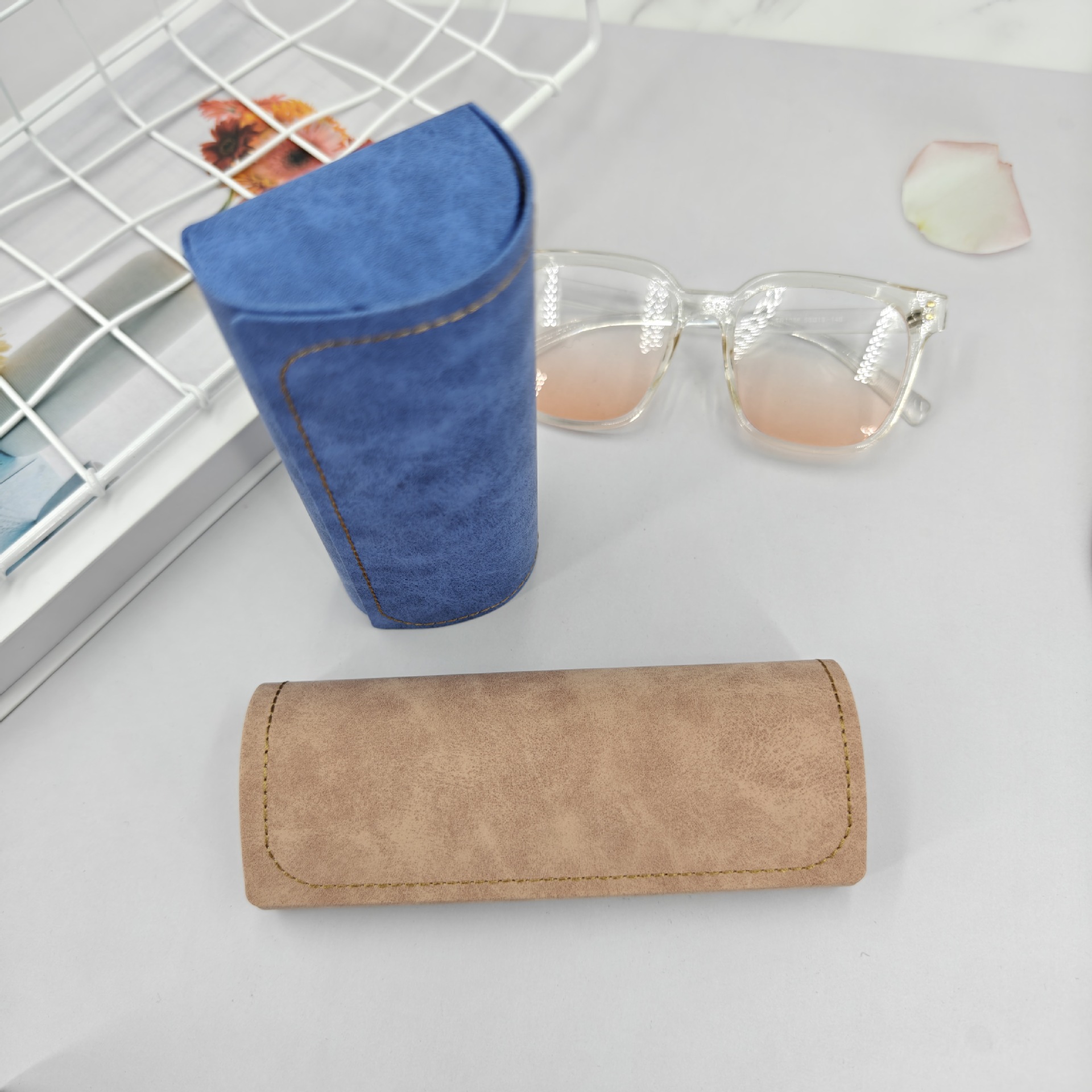 pu leather handmade box retro artistic texture glasses case printable logo myopia glasses case