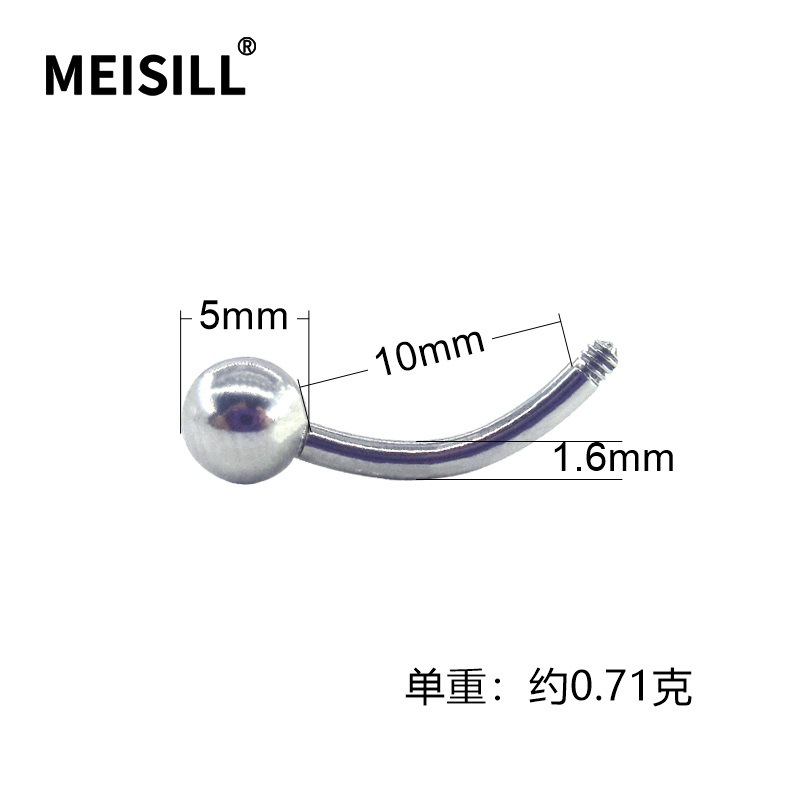 Meier Stainless Steel Belly Button Ring Accessories Bending Rod Upper Ball Umbilical Nail Accessories Human Body Puncture Accessories with Teeth Steel Beads